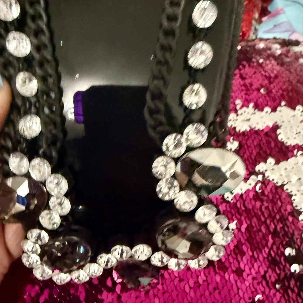 Black necklace with crystals & grey stones